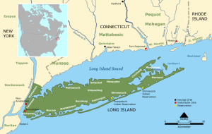 Long Island Native American Tribes, c. 1600. Source: Wikipedia (edited to exclude erroneous Metoac group)